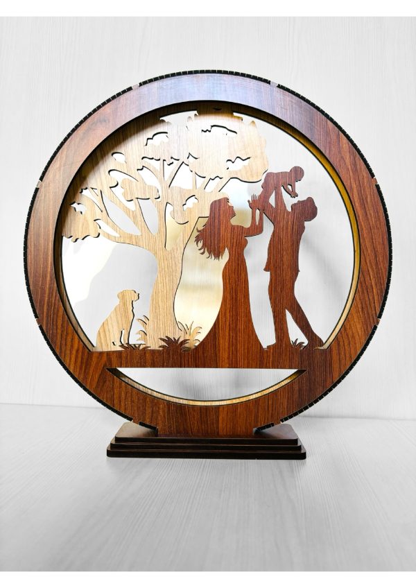 Wooden Lighting Showpiece Couple And Children Design, Wooden Night Lamp