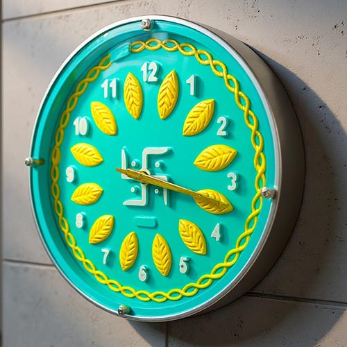 Swastik Wooden Wall Clock with Glass - Hand-Painted | Multiple Sizes | Design No. 5/3