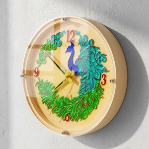 Peacock Wooden Wall Clock with Glass - Hand-Painted | Multiple Sizes | Design No. 5/4