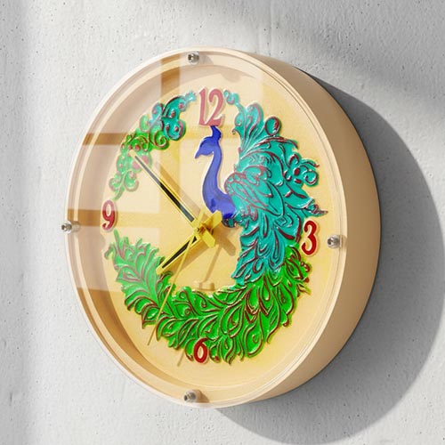 Peacock Wooden Wall Clock with Glass - Hand-Painted | Multiple Sizes | Design No. 5/4