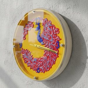 Peacock Wooden Wall Clock with Glass - Hand-Painted | Multiple Sizes | Design No. 5/5