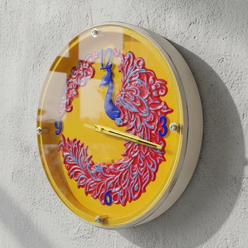 Peacock Wooden Wall Clock with Glass - Hand-Painted | Multiple Sizes | Design No. 5/5