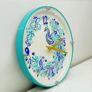 Peacock Wooden Wall Clock with Glass - Hand-Painted | Multiple Sizes | Design No. 5/7