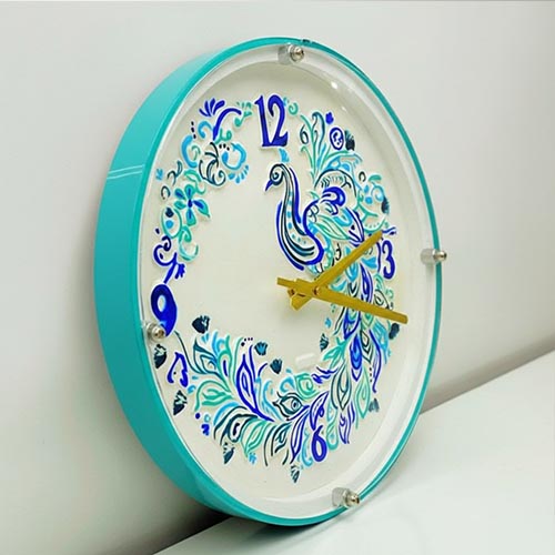 Peacock Wooden Wall Clock with Glass - Hand-Painted | Multiple Sizes | Design No. 5/7
