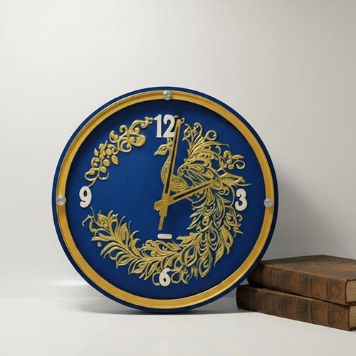 Peacock Wooden Wall Clock with Glass - Hand-Painted | Multiple Sizes | Design No. 6/1
