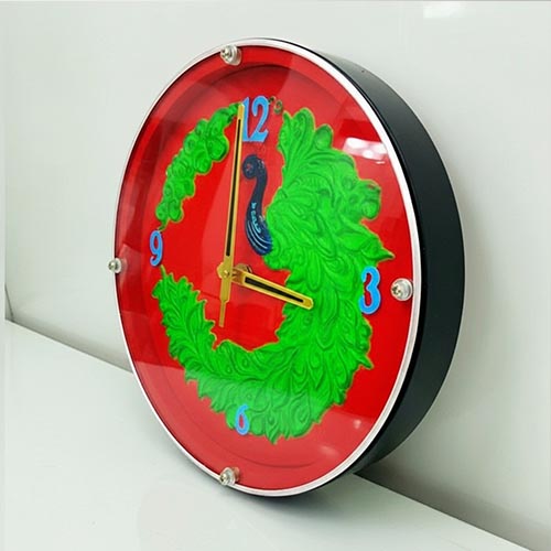 Peacock Wooden Wall Clock with Glass - Hand-Painted | Multiple Sizes | Design No. 5/6