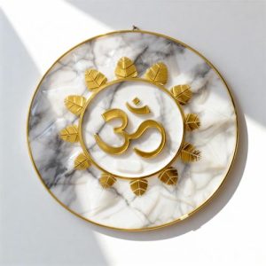 Elegant Marble & Gold Om Wall Art – Symbol of Peace and Divinity (12 inch)