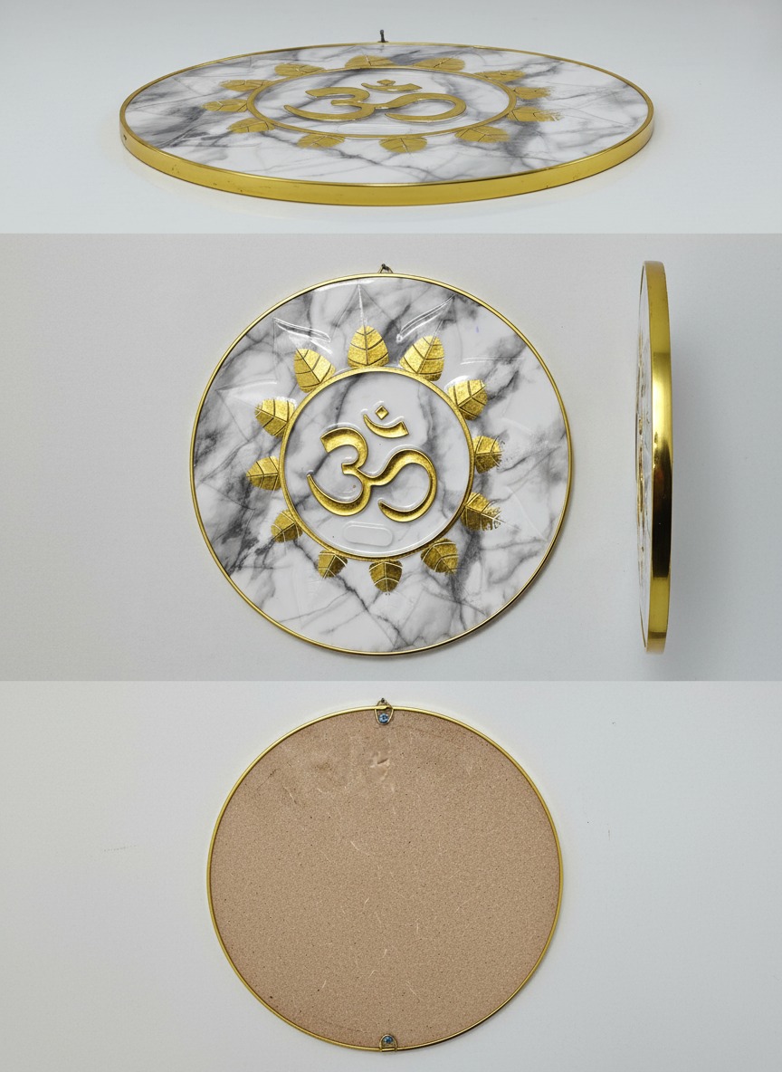 Elegant Marble & Gold Om Wall Art – Symbol of Peace and Divinity (12 inch)